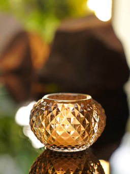 Pure Home + Living - Light Amber Textured Glass Tealight Holder (Pack of 2)