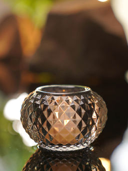 Pure Home + Living - Grey Textured Glass Tealight Holder (Pack of 2)