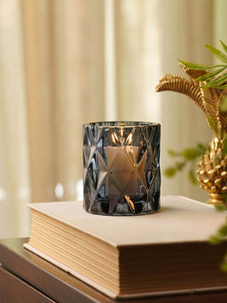 Pure Home + Living - Grey Diamond Cut Glass Tealight Holder (Pack of 2)