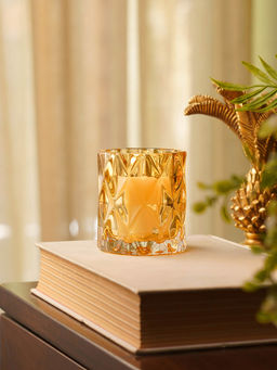 Pure Home + Living - Amber Diamond Cut Glass Glass Tealight Holder (Pack of 2)