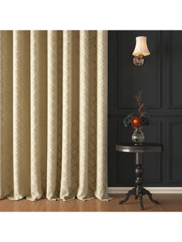 Story@Home - Blackout Foil Beige & Golden Criss Cross Pattern 1 Pc Semi Long Door Curtain