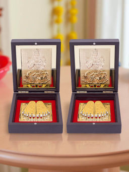 Golden Peacock - Laxmi Pooja Box Handcrafted Brown & Gold Gift Set - Brown and Gold (Pack of 2)