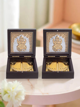 Golden Peacock - Ganesh Pooja Box Compact Handcrafted Blessing Box with Charan Paduka (Pack of 2)