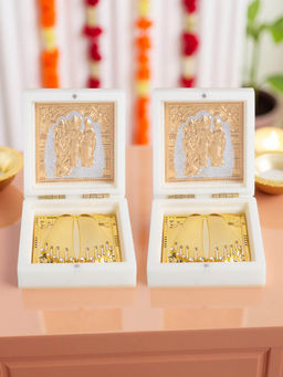 Golden Peacock - Ram Darbar Pooja Box Compact Spiritual Gift with Charan Paduka (Pack of 2)