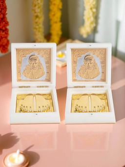 Golden Peacock - Sai Baba White Blessing Box Compact Spiritual Pooja Box with Charan Padu (Pack of 2)