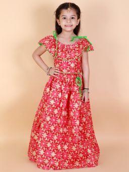 KID1 - Floral Frilly Pavda Pattu-pink (Set of 2)