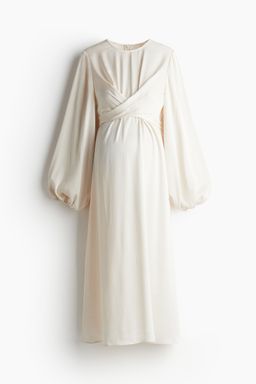 H&M - Women White MAMA Balloon-Sleeved Satin Dress