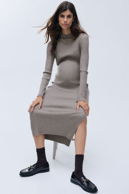 H&M - Women Beige MAMA Rib-Knit Turtleneck Dress