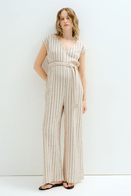 H&M - Women Beige MAMA Sleeveless Tie-Belt Jumpsuit