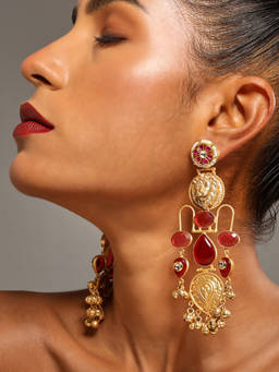 VENI - 18K Gold Plated Artificial Stones and Beads Geometric Drop Earrings