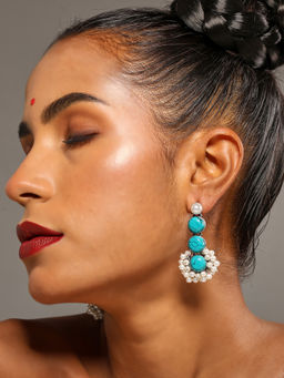 VENI - 925 Sterling Silver-Plated Artificial Stones and Beaded Drop Earrings