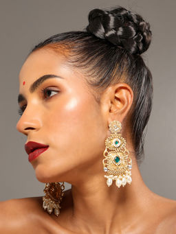 VENI - 18K Gold Plated Artificial Stones and Beads Geometric Drop Earrings