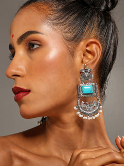 VENI - 18K Gold-Plated Artificial Stones and Beaded Geometric Drop Earrings