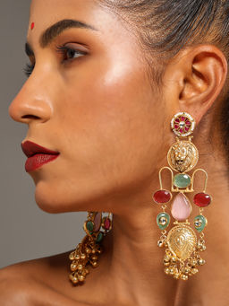 VENI - Silver-Plated Artificial Stone Floral Oxidised Drop Earrings
