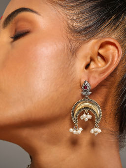 VENI - 18K Gold-Plated Artificial Stones and Beaded Geometric Drop Earrings
