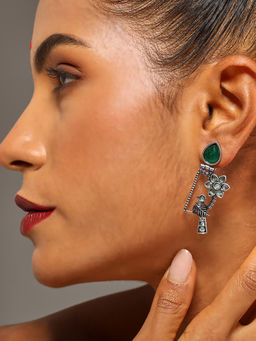 VENI - 925 Sterling Silver-Plated Artificial Green Stones Contemporary Drop Earrings