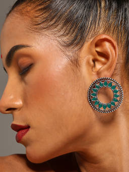 VENI - 92.5 Silver-Plated Circular Shaped Oxidised Stud Earrings