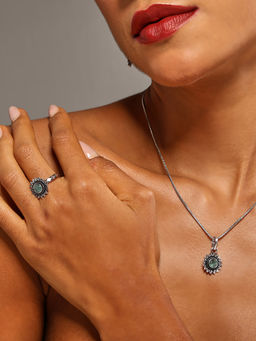 VENI - 92.5 Silver-Plated Artificial Stones Studded Oxidised Jewellery Set