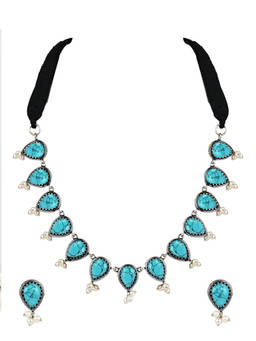VENI - 92.5 Silver-Plated Artificial Stone-Studded and Beaded Oxidised Jewellery Set