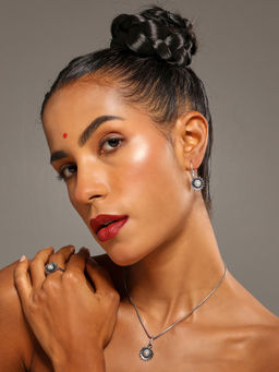 VENI - 92.5 Silver-Plated Beaded Oxidised Jewellery Set