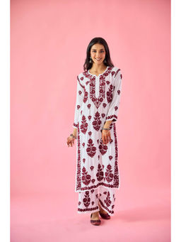 Old Marigold - Gyaani Maroon Modal Hand Embroidered Chikankari Kurta with Palazzo (Set of 2)