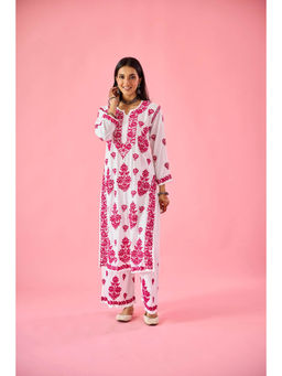 Old Marigold - Lakshita Pink Modal Hand Embroidered Chikankari Kurta with Palazzo (Set of 2)