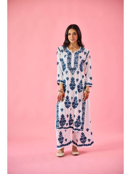 Old Marigold - Wazira Blue Modal Hand Embroidered Chikankari Kurta with Palazzo (Set of 2)
