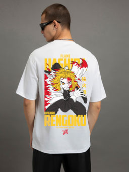 Bewakoof - Men's White Flame Hahira Graphic Printed Oversized T-Shirt