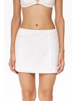 Qua - White Faux Wrap Mini Skirt