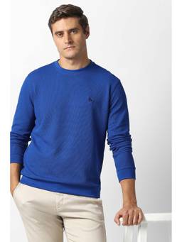 Van Heusen - Men Blue Textured Crew Neck Sweatshirt