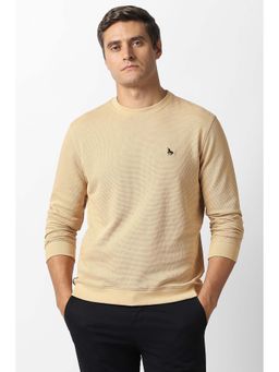 Van Heusen - Men Beige Textured Crew Neck Sweatshirt