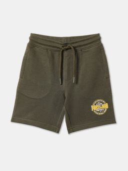 R&B - Olive Cotton Typography Shorts