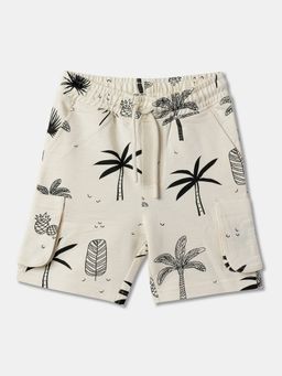R&B - Off White Cotton Printed Shorts