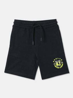 R&B - Navy Blue Cotton Typography Shorts
