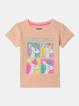 R&B - Peach Cotton Printed T-Shirt