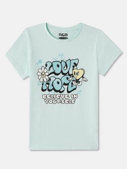 R&B - Blue Cotton Typography T-Shirt