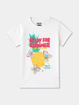 R&B - White Cotton Printed T-Shirt