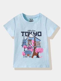 R&B - Blue Cotton Printed T-Shirt