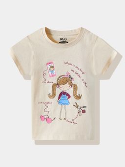 R&B - Beige Cotton Printed T-Shirt