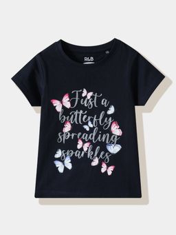 R&B - Navy Blue Cotton Printed T-Shirt