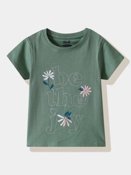 R&B - Green Cotton Blend Printed T-Shirt