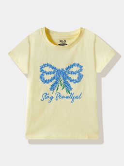R&B - Yellow Cotton Blend Printed T-Shirt