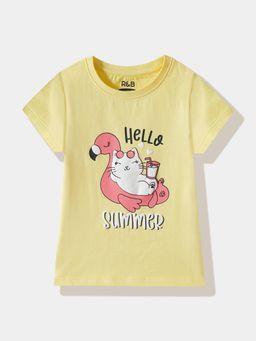 R&B - Yellow Cotton Blend Printed T-Shirt