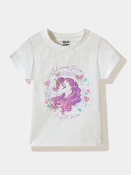 R&B - White Cotton Printed T-Shirt