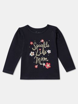 R&B - Navy Blue Cotton Printed T-Shirt