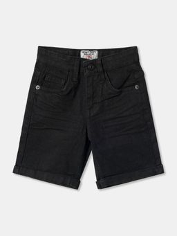 R&B - Black Cotton Blend Solid Shorts
