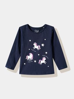 R&B - Navy Blue Cotton Printed T-Shirt