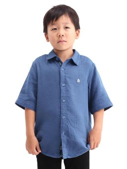 RARE ONES - Blue Cotton Blend Solid Shirt