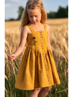 ZIP ZAP ZOOP - Mustard Cotton Embroidered Dress