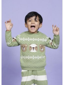 Kids of Greendeer - Enchanting Bear Jacquard Sweater - Pistachio Green